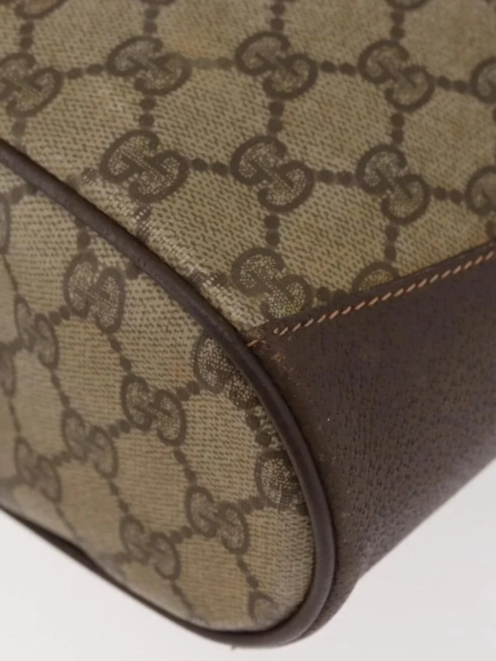GUCCI GG Supreme Web Sherry Line Bag PVC Beige Gold 164 02 034 Auth
